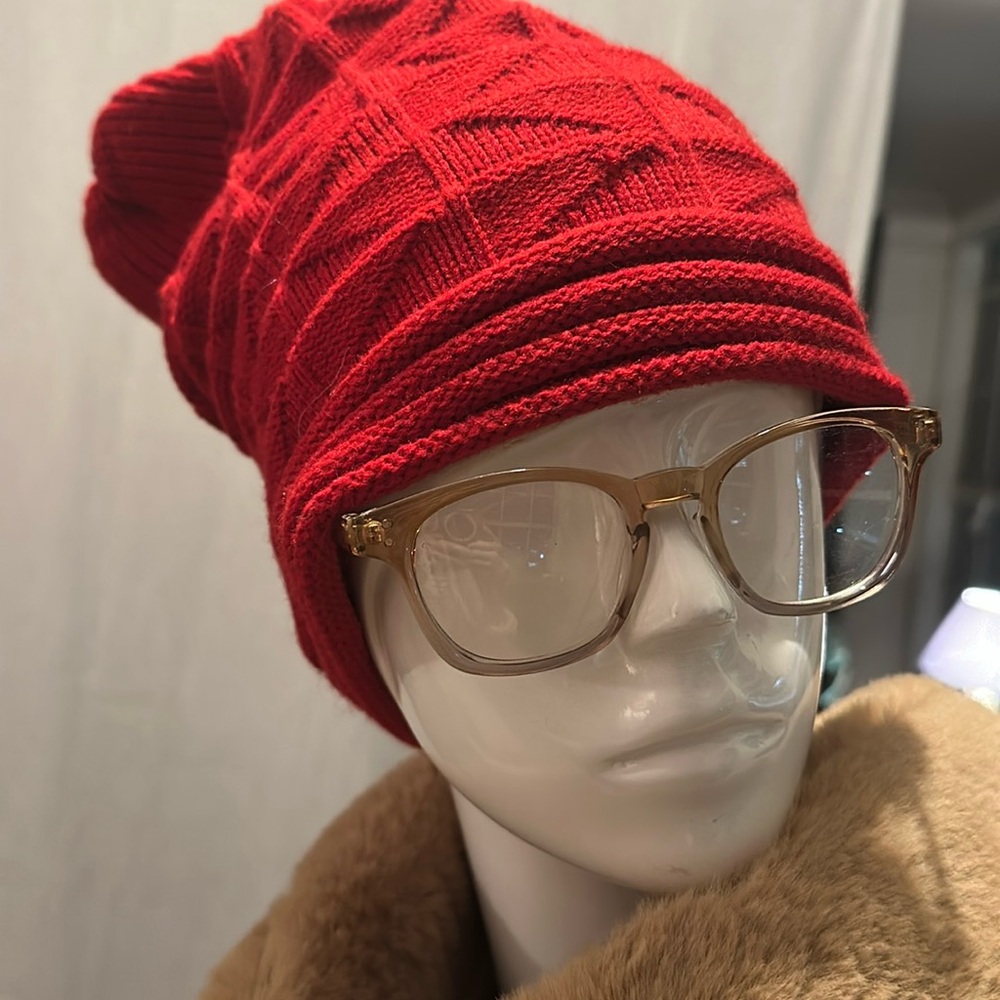 Extra long Beanie hat Red Knit Unisex
